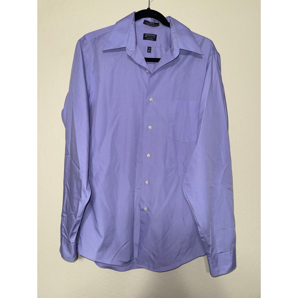 Arrow‎ Men Wrinkle Free Fitted Dress Shirt Lavender Purple Long Sleeve Sz Medium